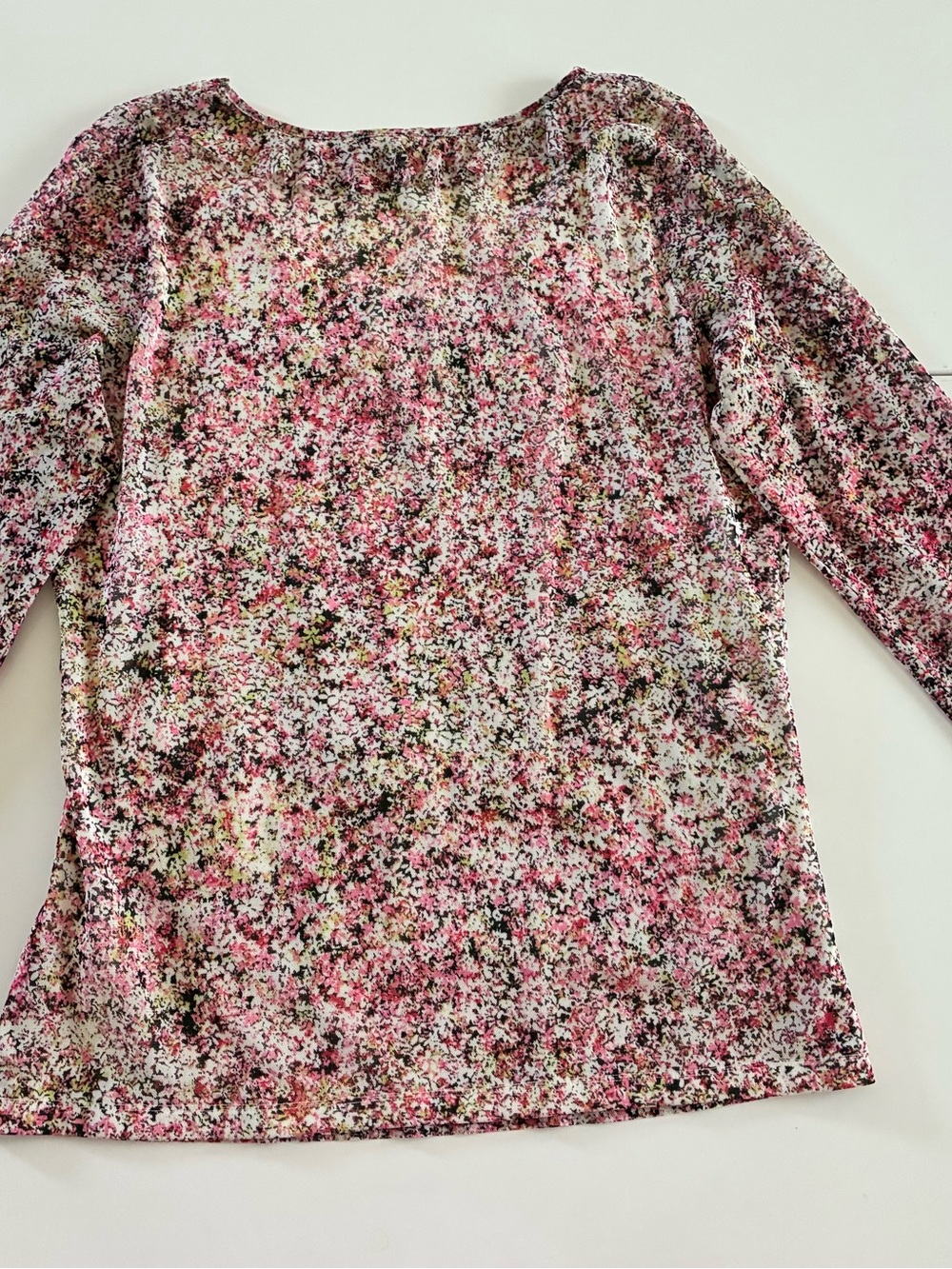 VTG Skye's the Limit L Pink Poly Spandex Multi-Print Long Sleeve Scoop Neck Top - Picture 11 of 12